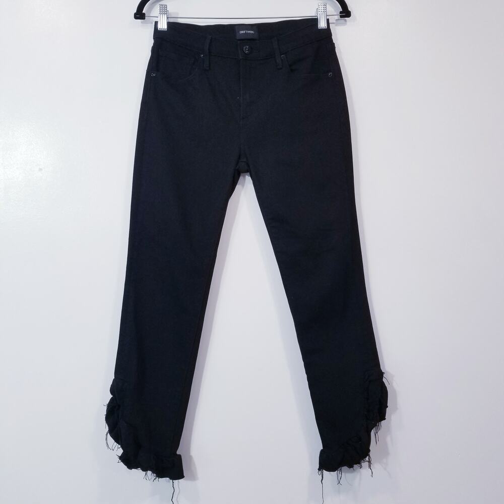 Driftwood Jeans Candace Midrise Capri Cropped Ruffled Hem Black Denim